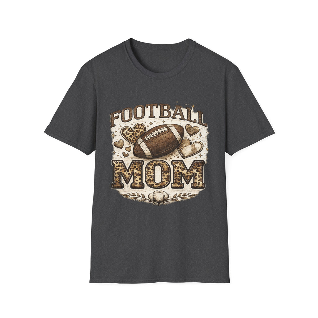 Football Mom T-Shirt — Leopard Heart Football Design