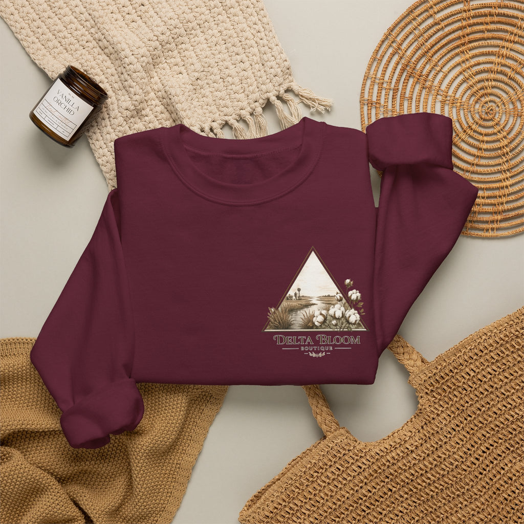 Delta Bloom Crewneck Sweatshirt — Botanical Triangle Graphic