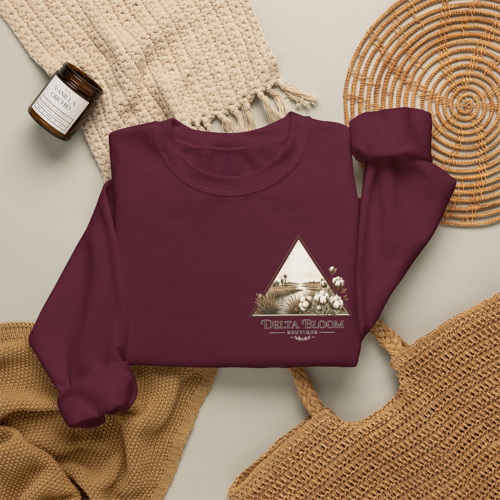 Delta Bloom Crewneck Sweatshirt — Botanical Triangle Graphic
