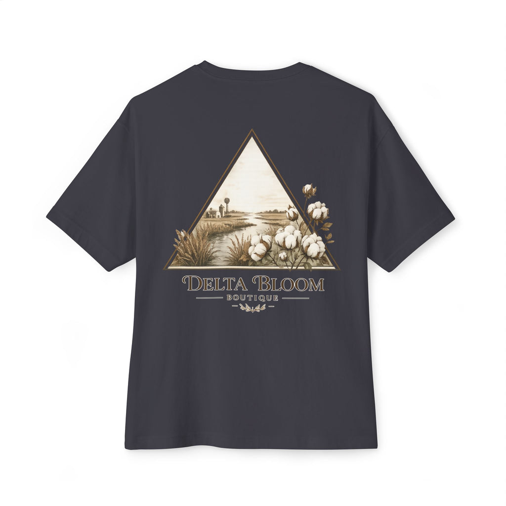 Delta Bloom Boutique Tee — Floral Triangle Logo Oversized T‑Shirt