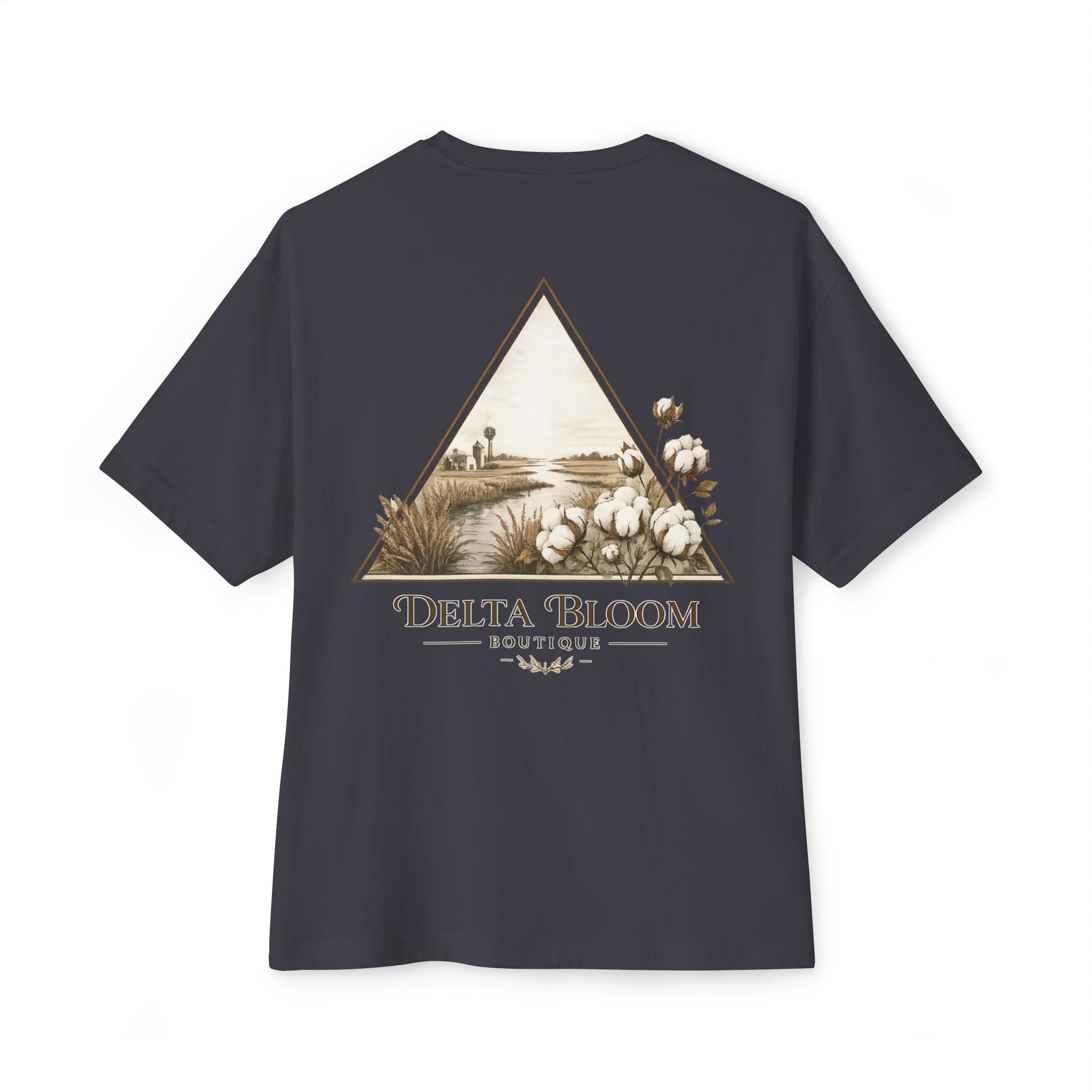 Delta Bloom Boutique Tee — Floral Triangle Logo Oversized T‑Shirt
