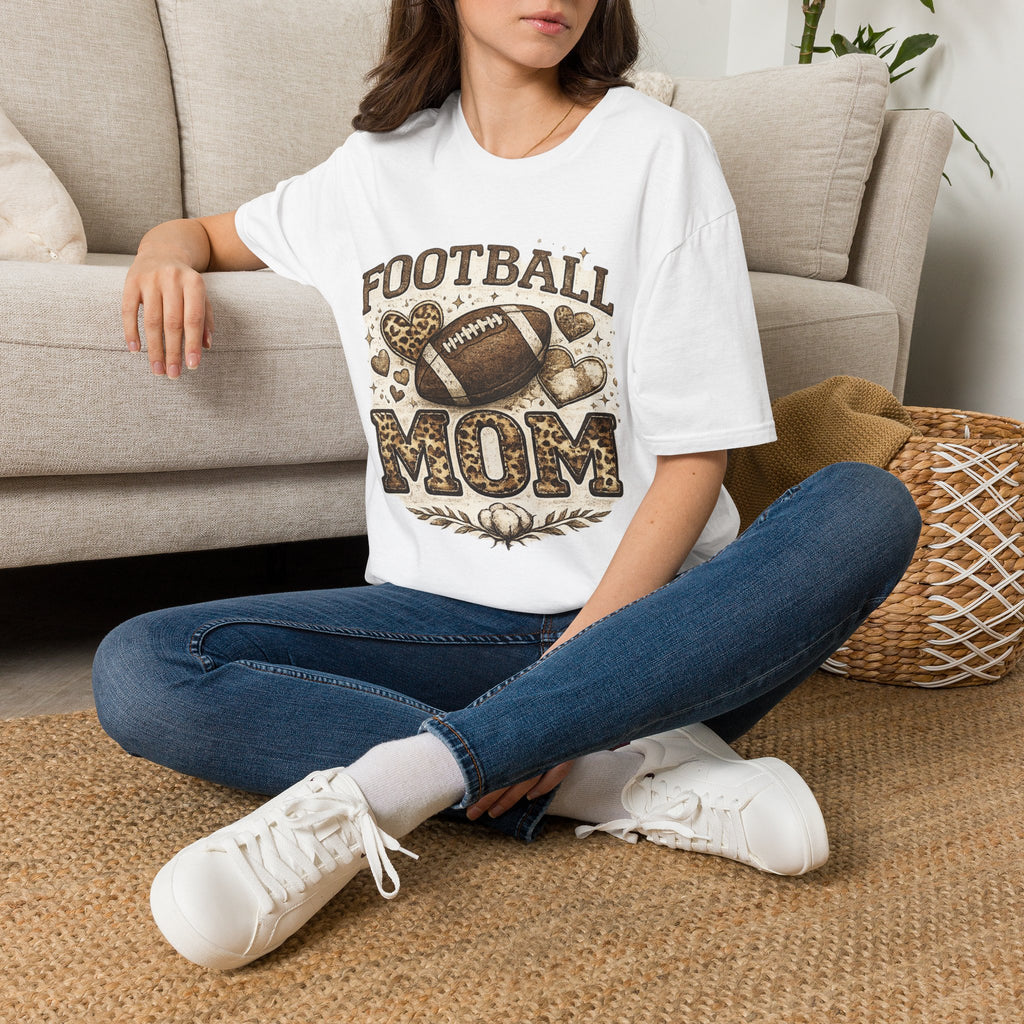 Football Mom T-Shirt — Leopard Heart Football Design