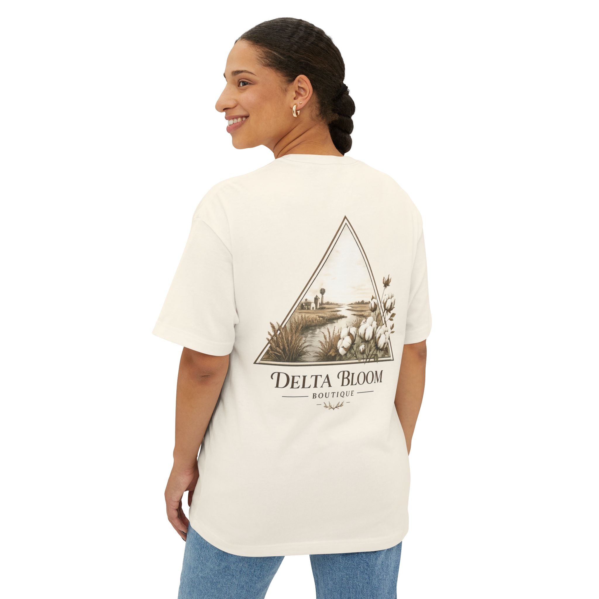 Delta Bloom Boutique Tee — Floral Triangle Logo Oversized T‑Shirt
