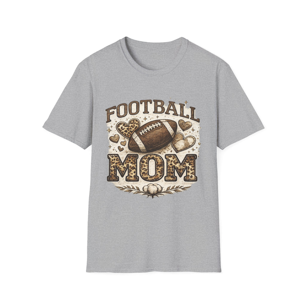 Football Mom T-Shirt — Leopard Heart Football Design