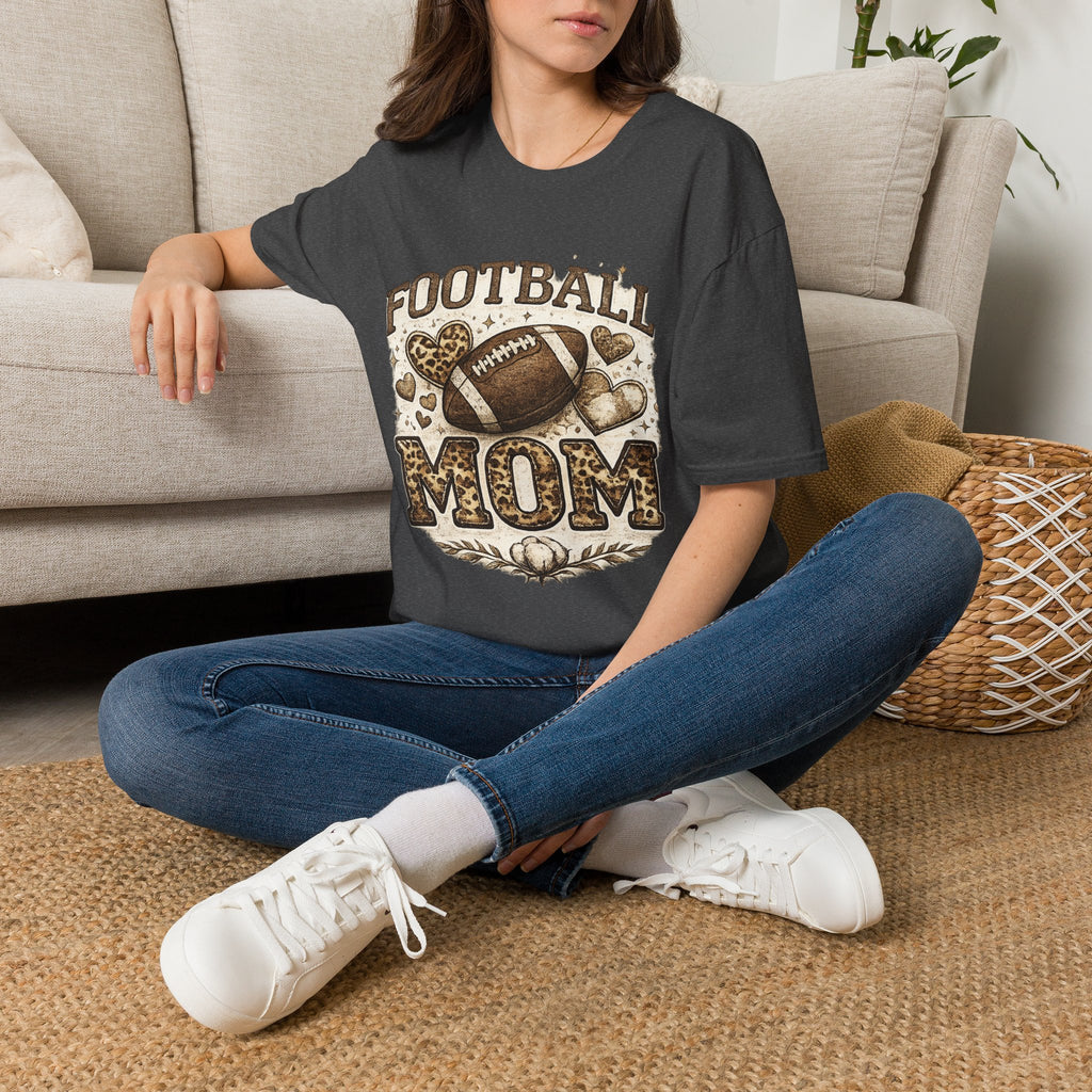 Football Mom T-Shirt — Leopard Heart Football Design