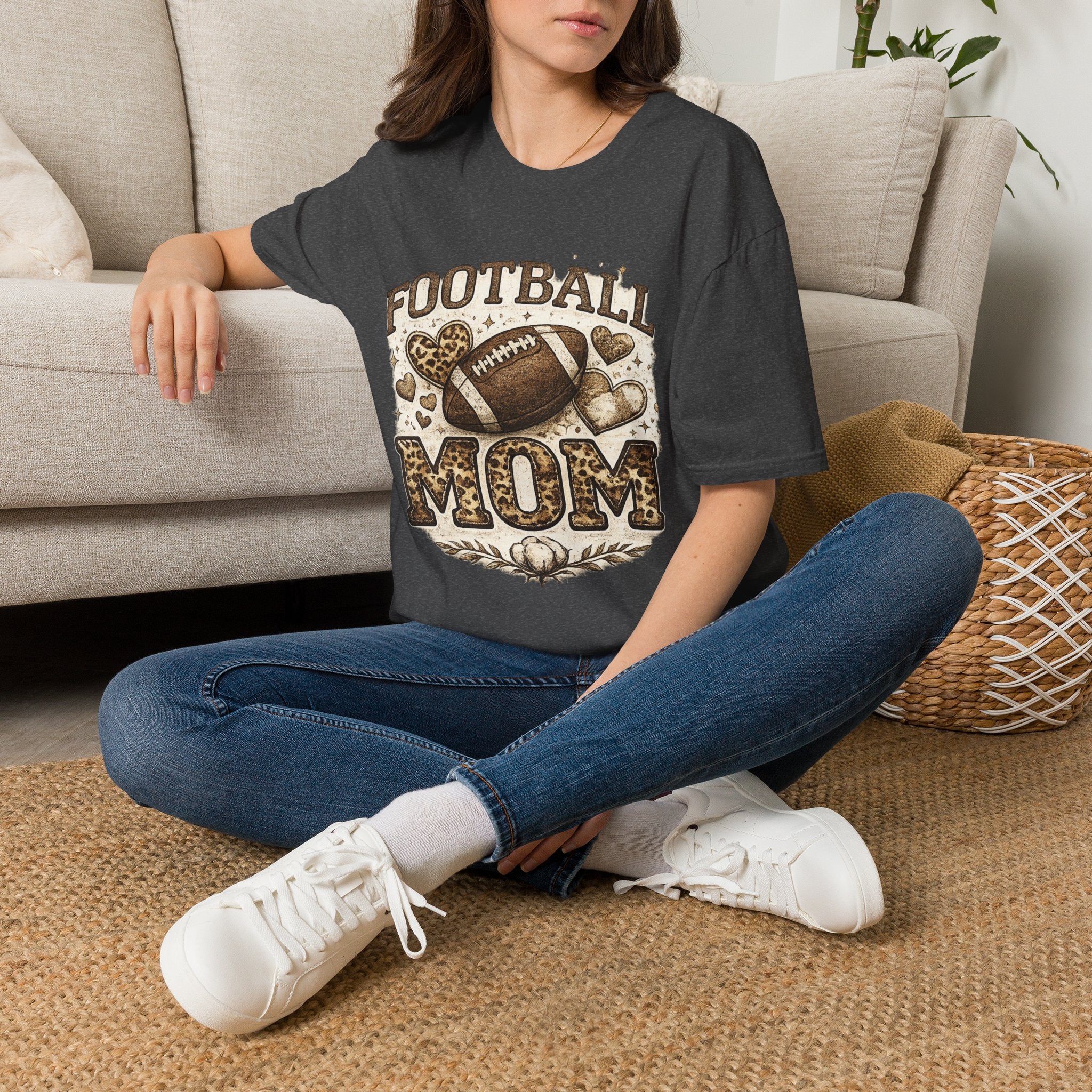 Football Mom T-Shirt — Leopard Heart Football Design