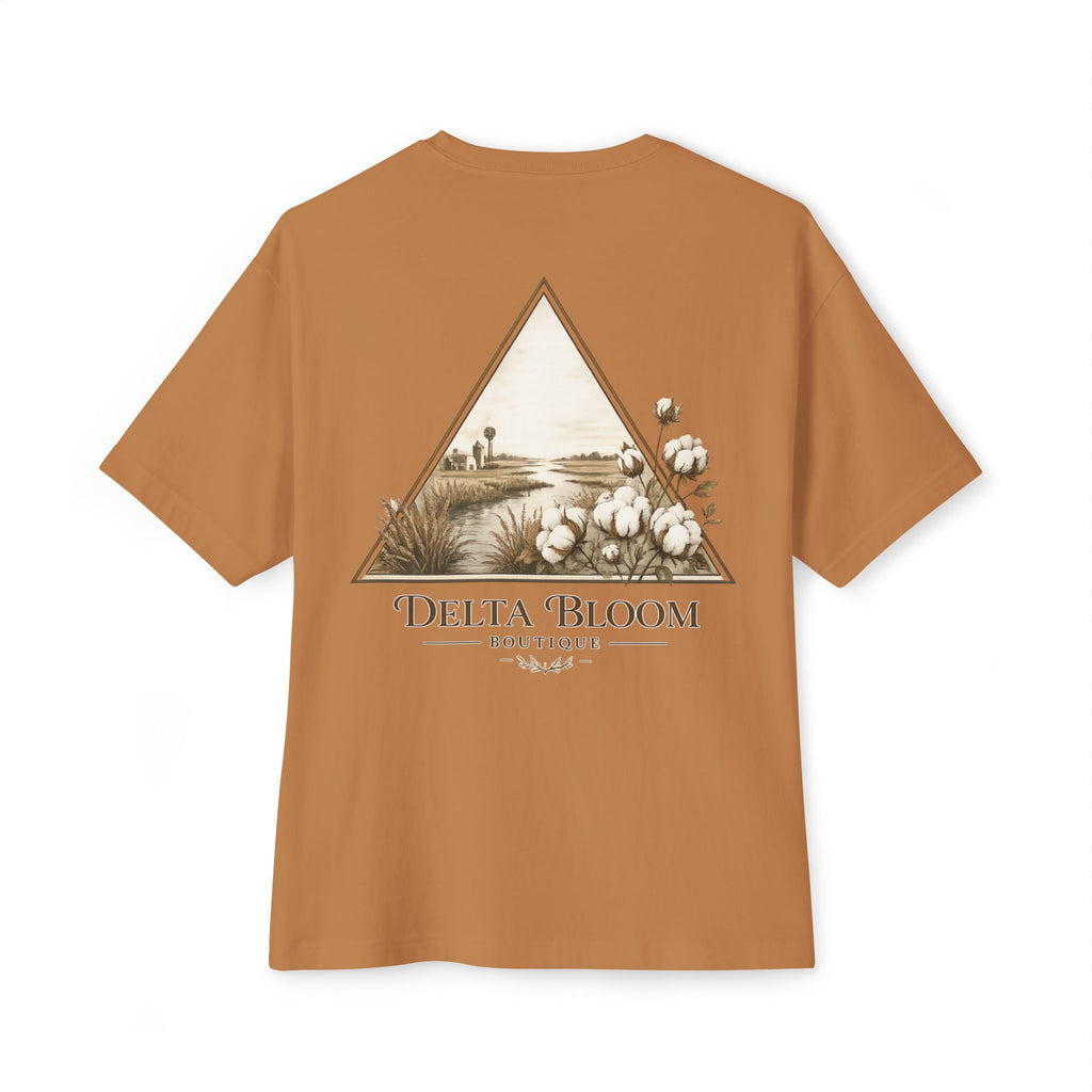 Delta Bloom Boutique Tee — Floral Triangle Logo Oversized T‑Shirt
