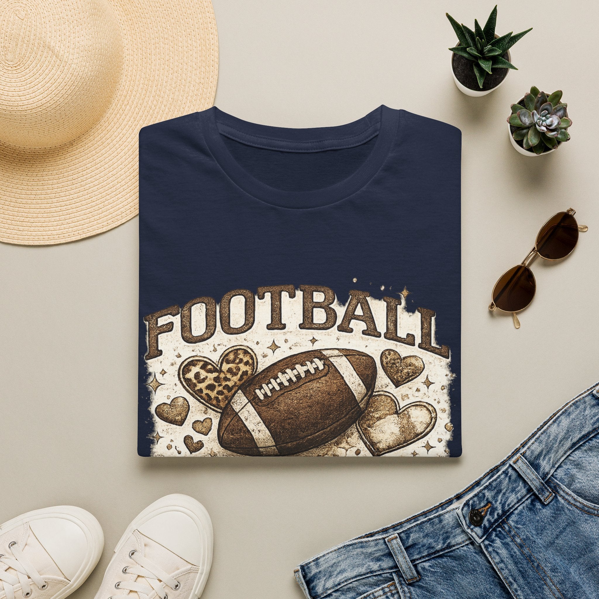 Football Mom T-Shirt — Leopard Heart Football Design