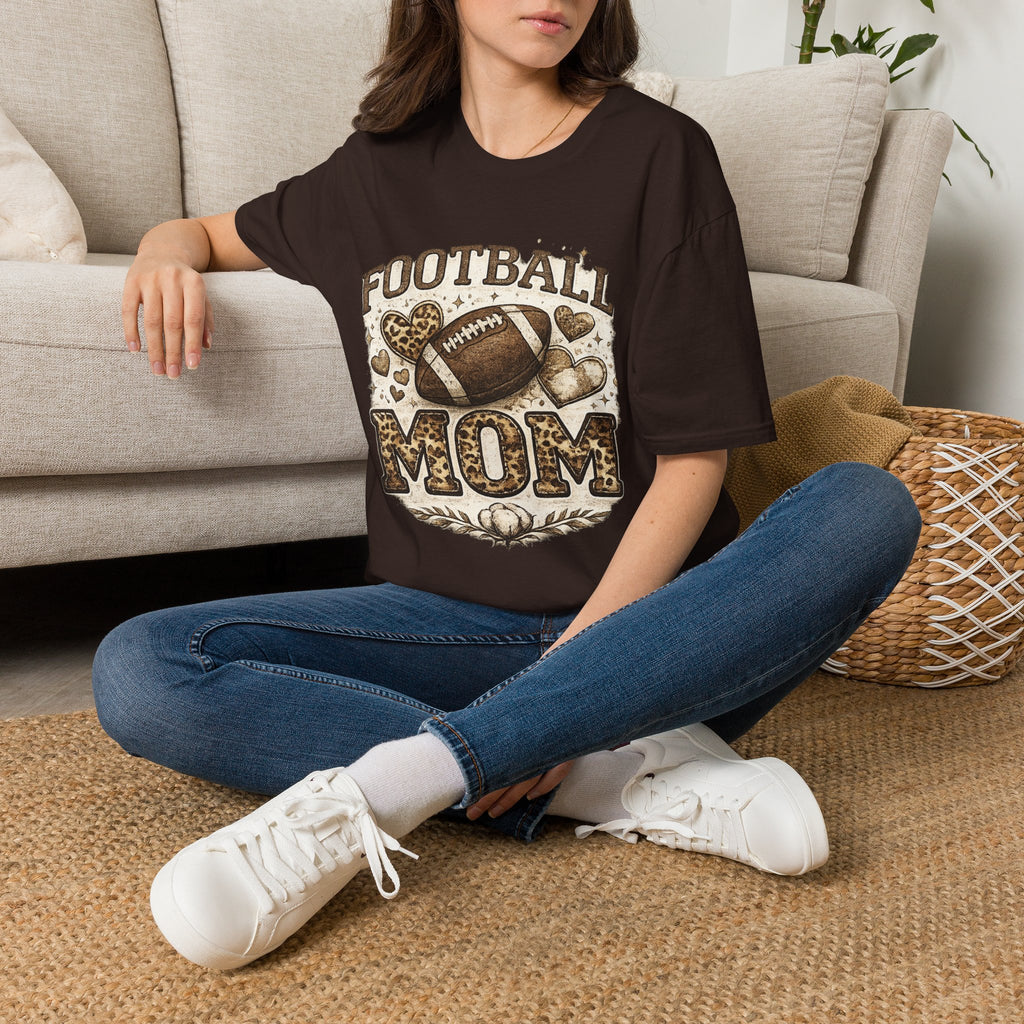Football Mom T-Shirt — Leopard Heart Football Design