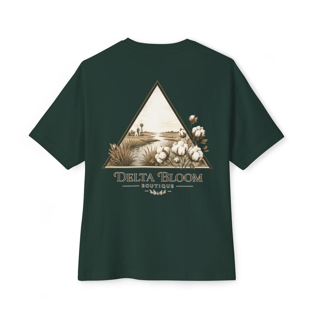 Delta Bloom Boutique Tee — Floral Triangle Logo Oversized T‑Shirt