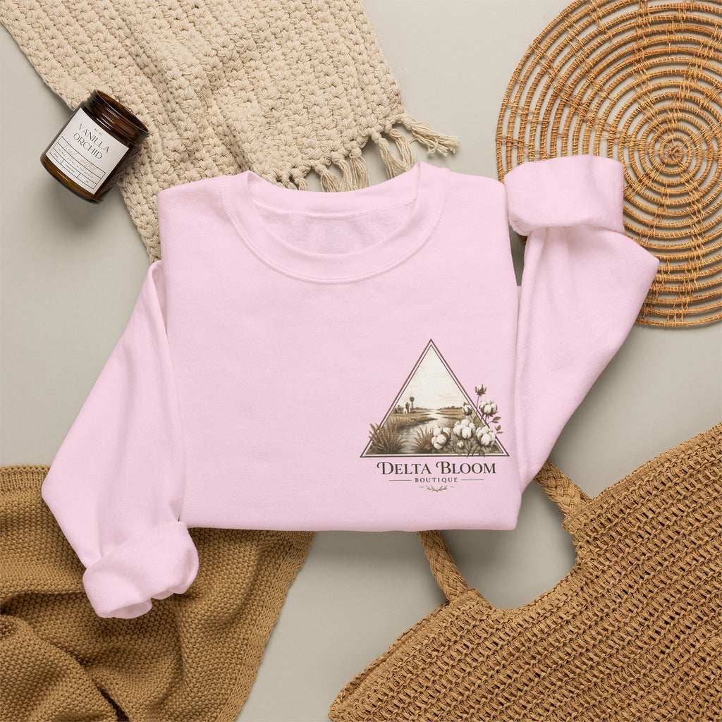 Delta Bloom Crewneck Sweatshirt — Botanical Triangle Graphic