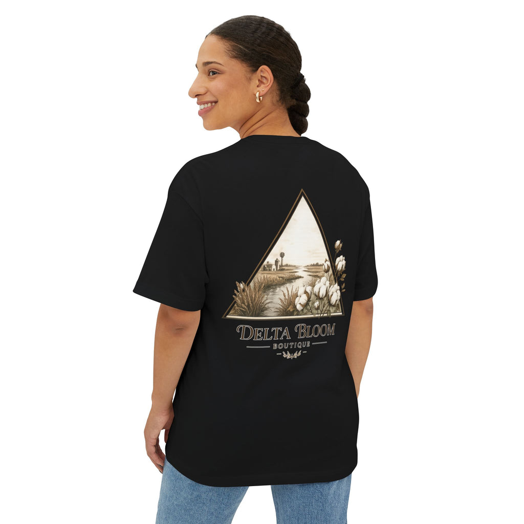 Delta Bloom Boutique Tee — Floral Triangle Logo Oversized T‑Shirt