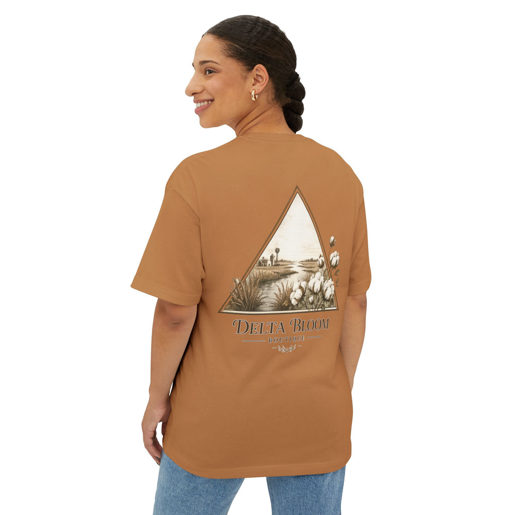 Delta Bloom Boutique Tee — Floral Triangle Logo Oversized T‑Shirt