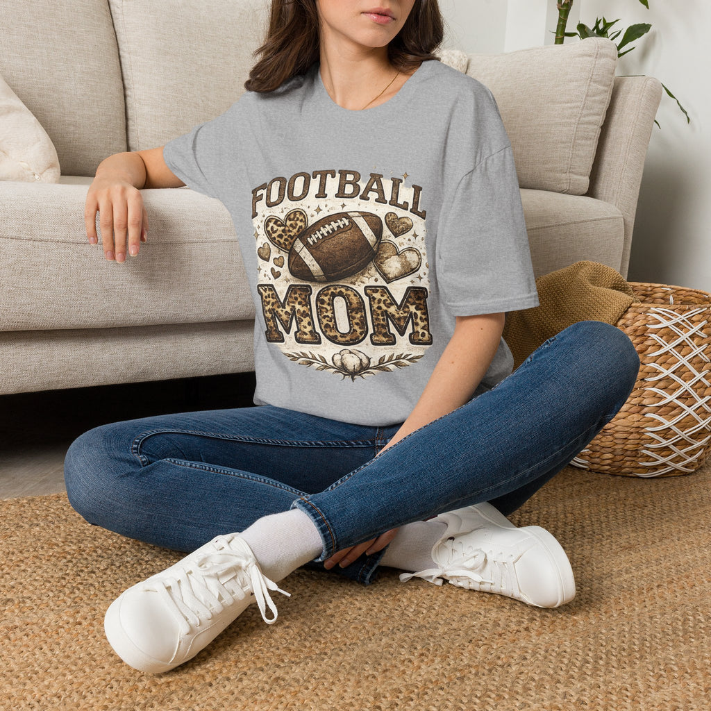 Football Mom T-Shirt — Leopard Heart Football Design
