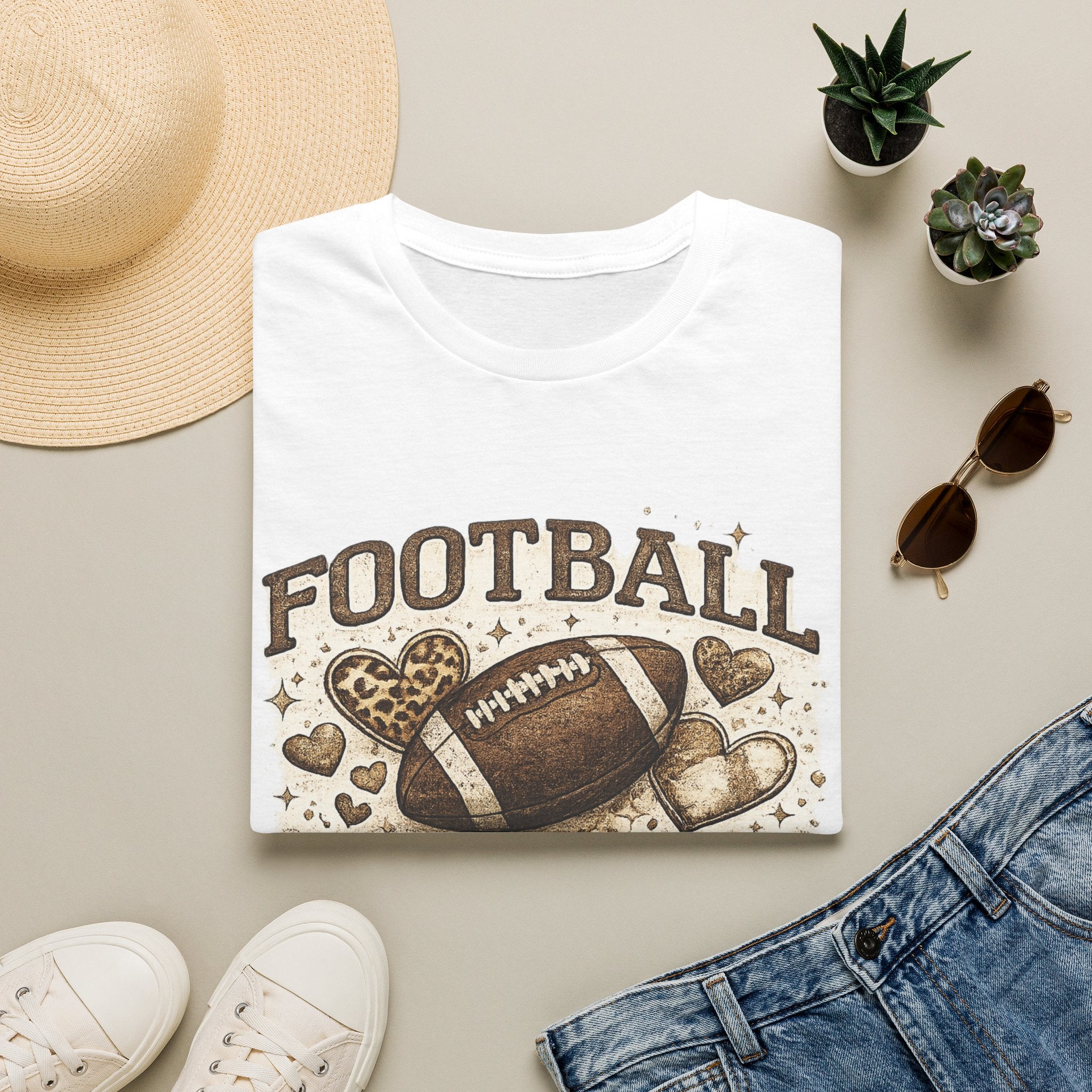 Football Mom T-Shirt — Leopard Heart Football Design