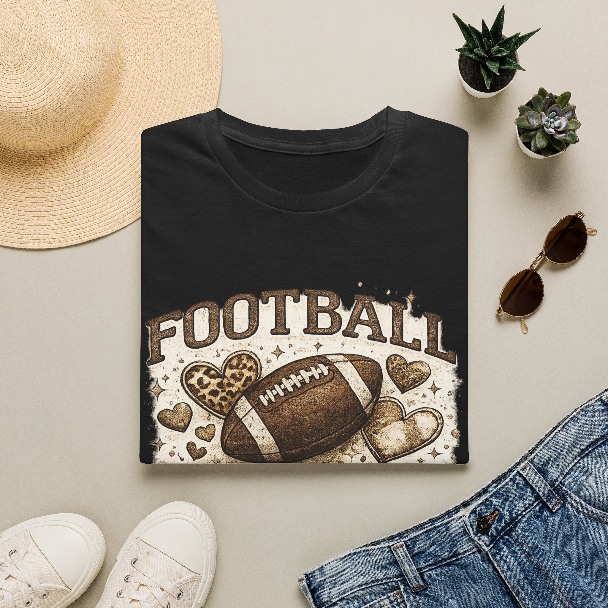 Football Mom T-Shirt — Leopard Heart Football Design