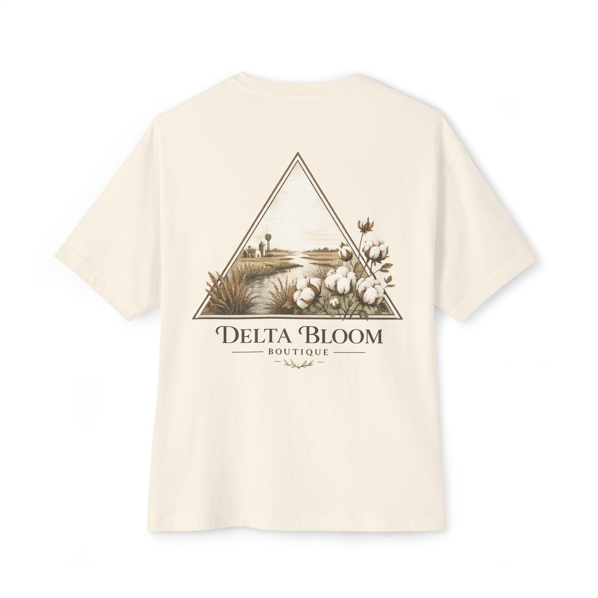 Delta Bloom Boutique Tee — Floral Triangle Logo Oversized T‑Shirt