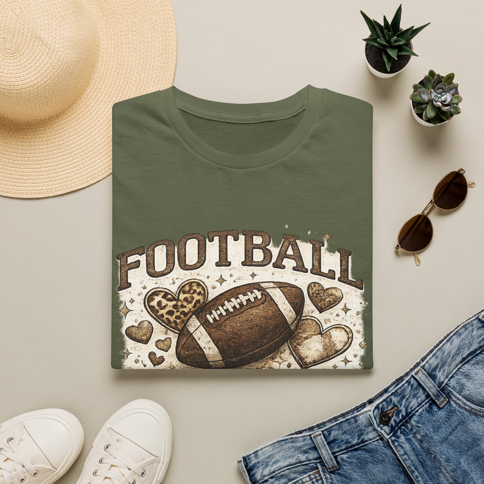 Football Mom T-Shirt — Leopard Heart Football Design