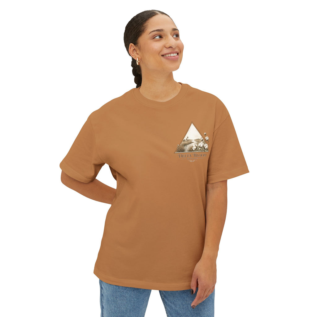 Delta Bloom Boutique Tee — Floral Triangle Logo Oversized T‑Shirt