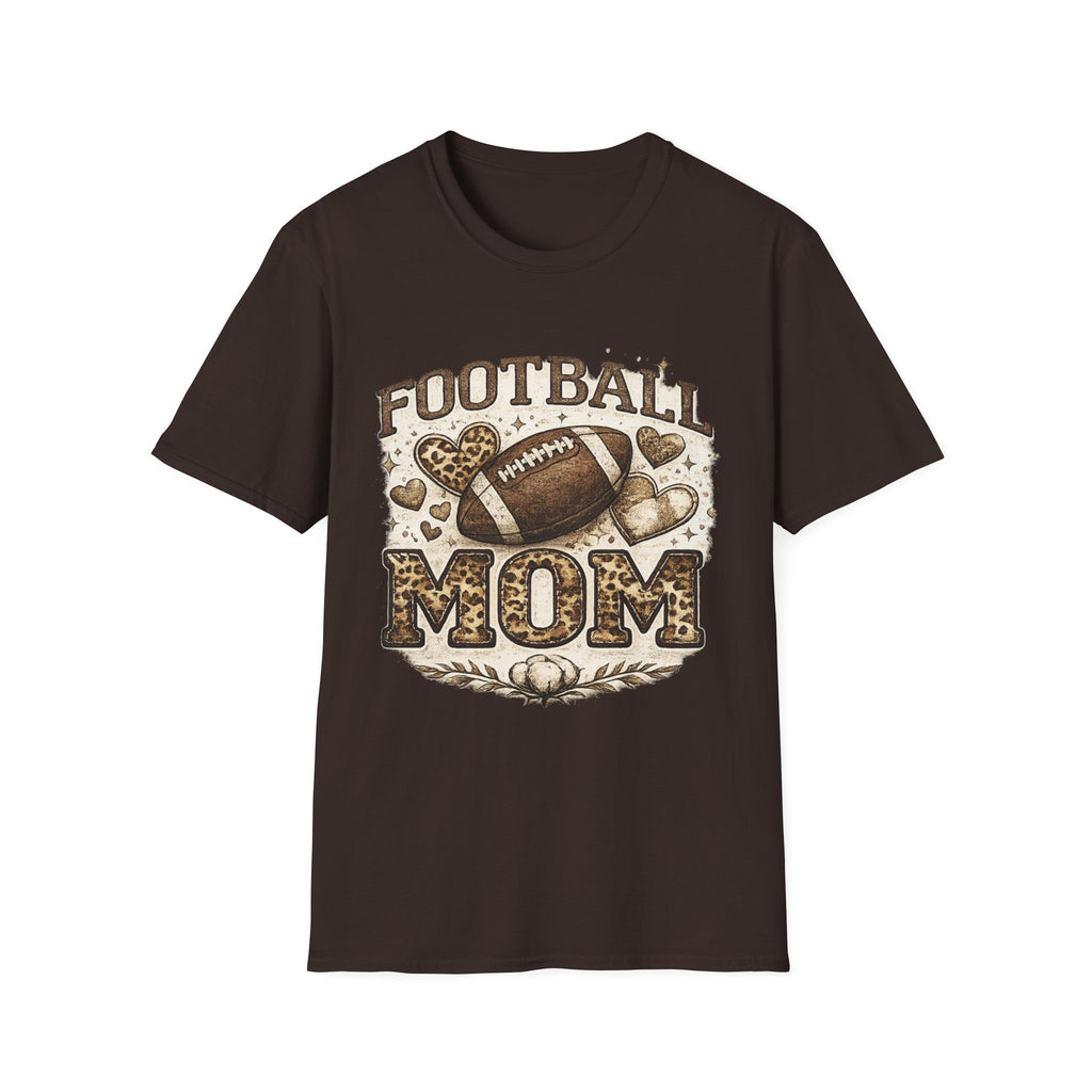 Football Mom T-Shirt — Leopard Heart Football Design