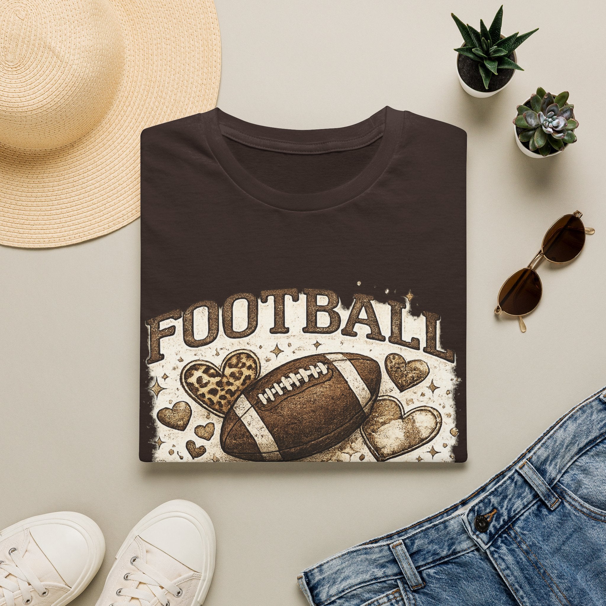 Football Mom T-Shirt — Leopard Heart Football Design