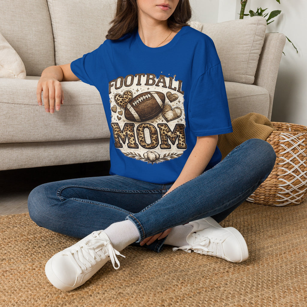 Football Mom T-Shirt — Leopard Heart Football Design