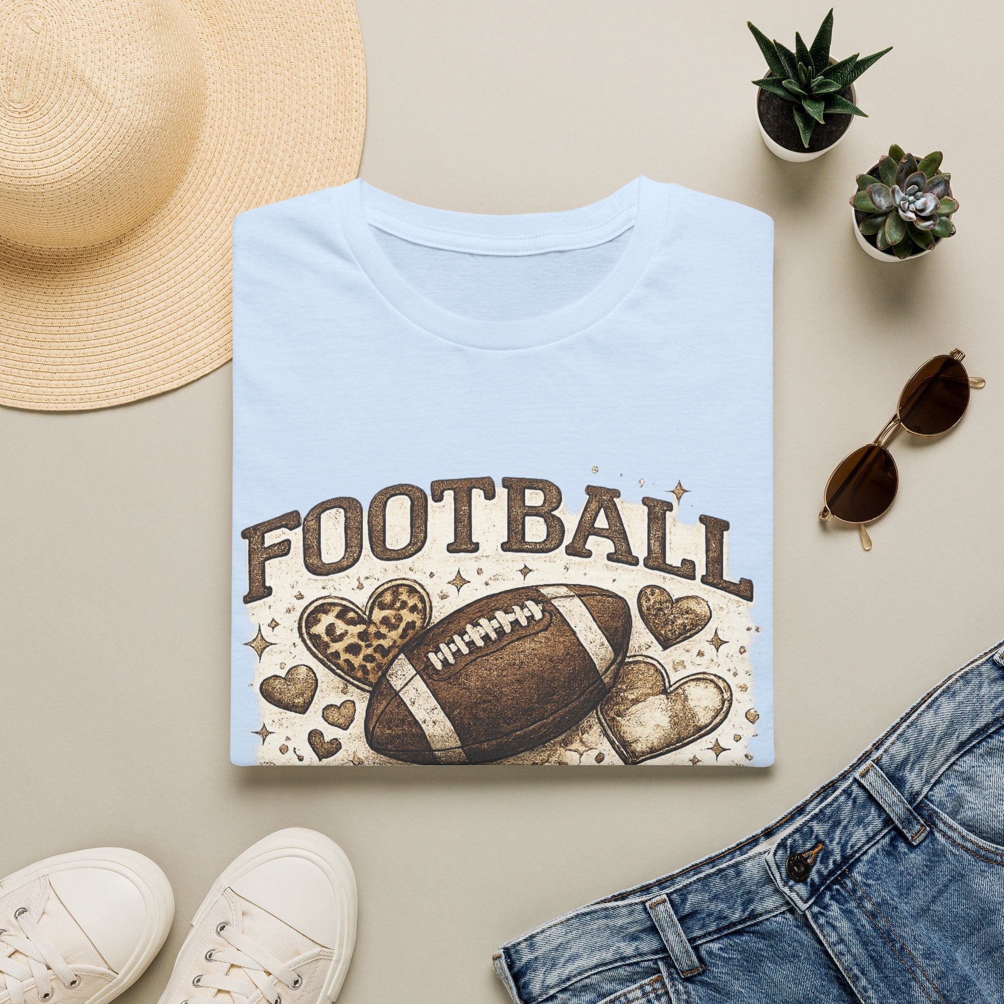 Football Mom T-Shirt — Leopard Heart Football Design