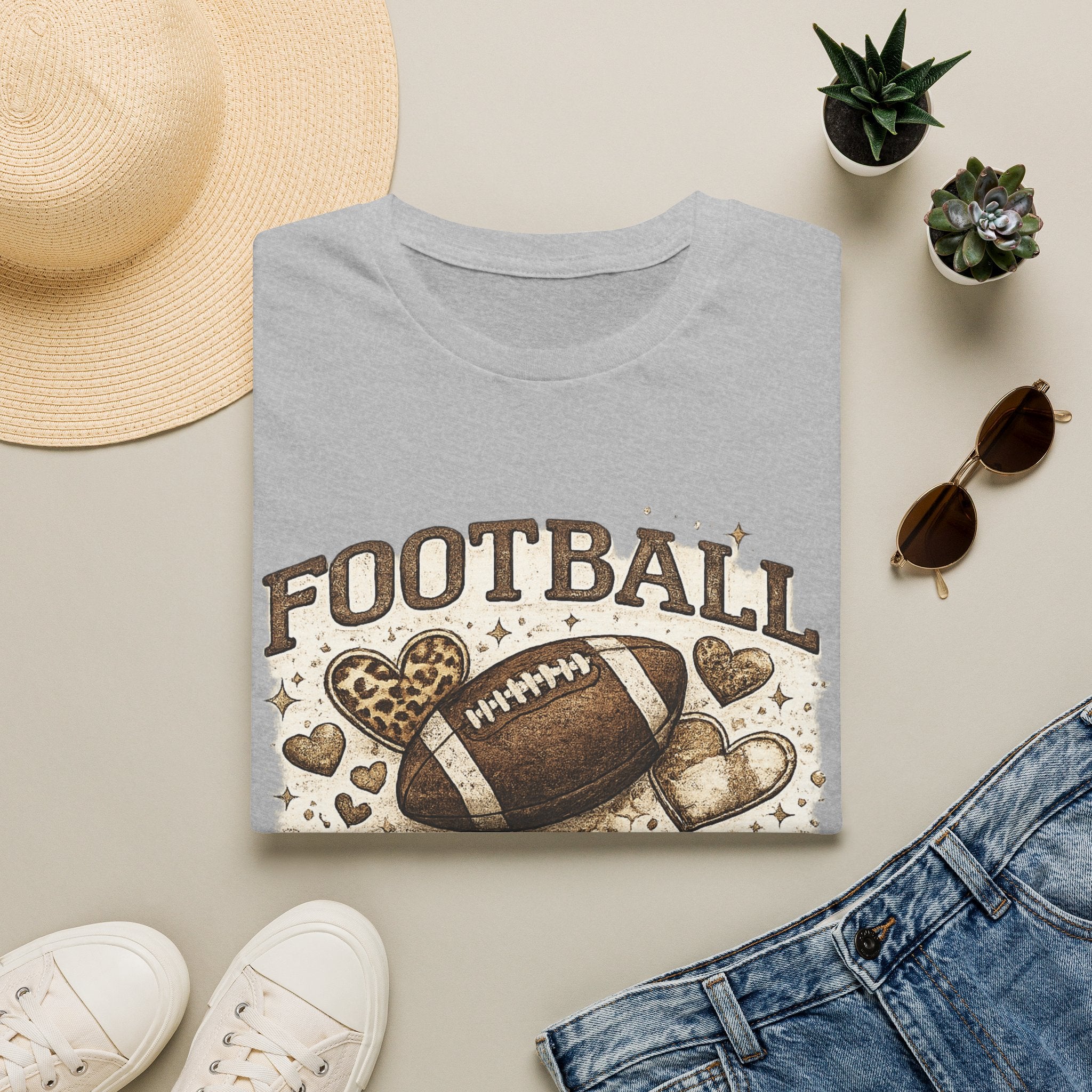 Football Mom T-Shirt — Leopard Heart Football Design