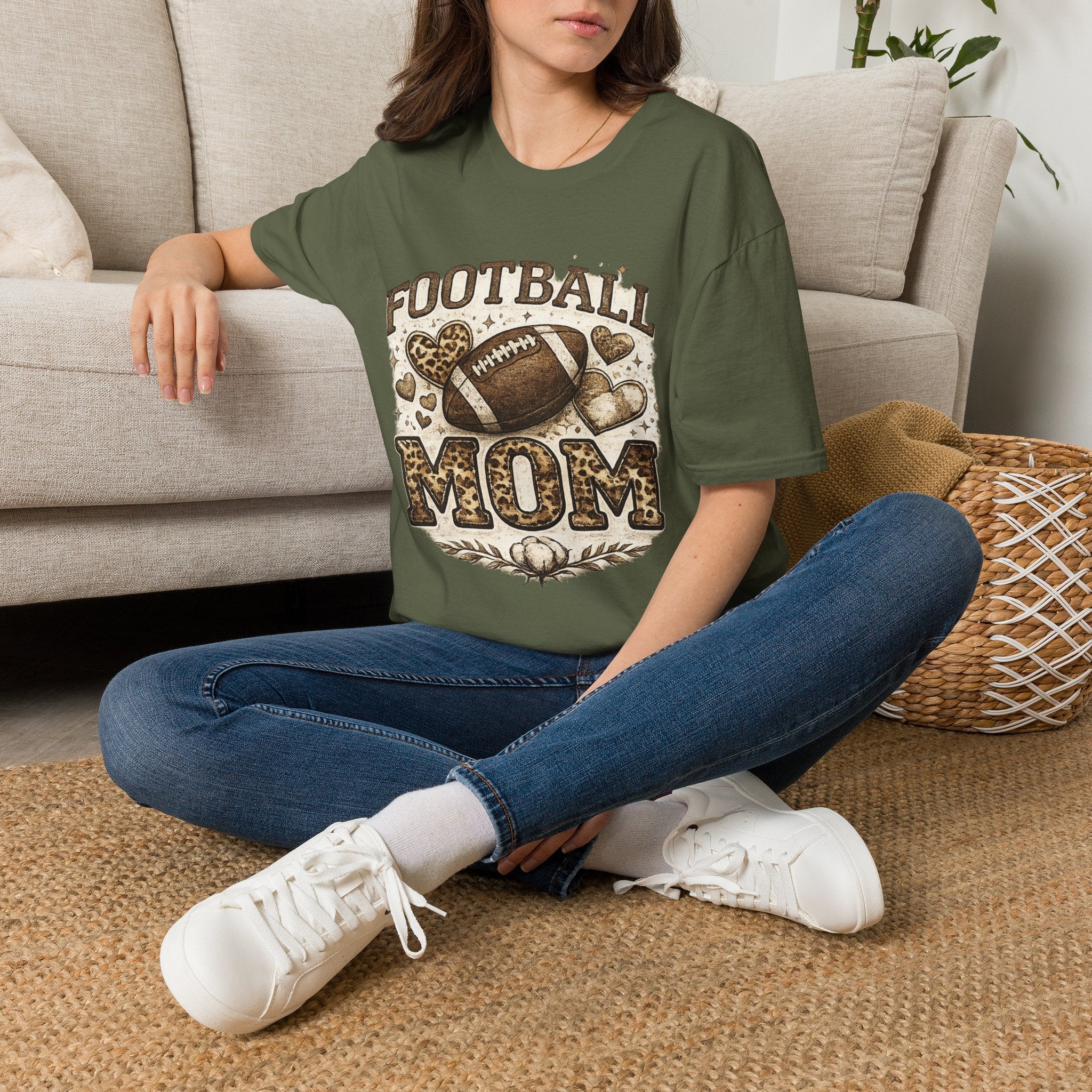 Football Mom T-Shirt — Leopard Heart Football Design