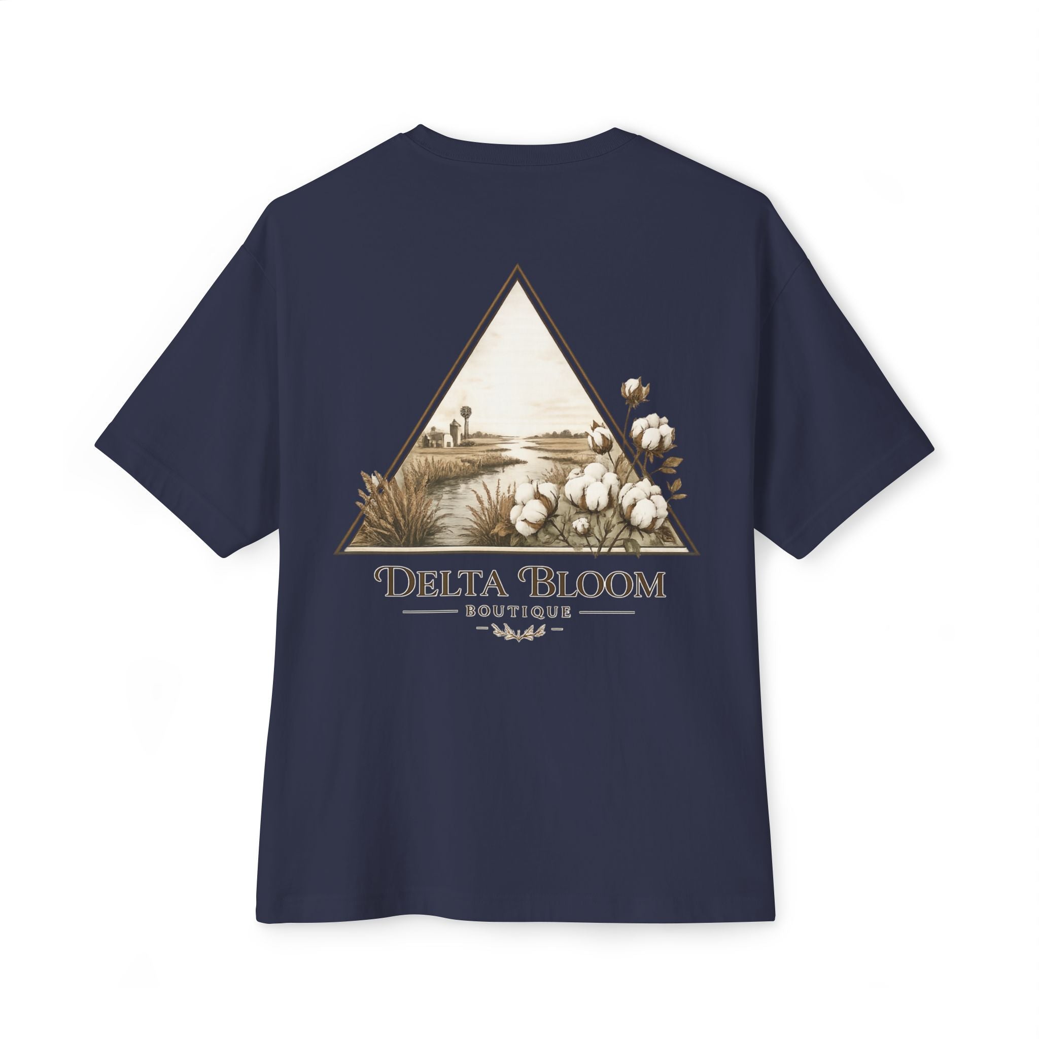 Delta Bloom Boutique Tee — Floral Triangle Logo Oversized T‑Shirt