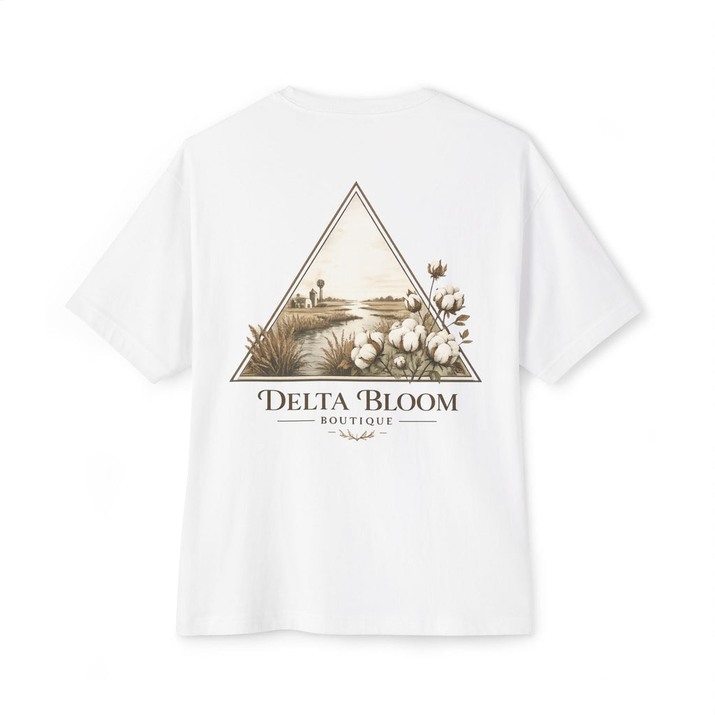 Delta Bloom Boutique Tee — Floral Triangle Logo Oversized T‑Shirt