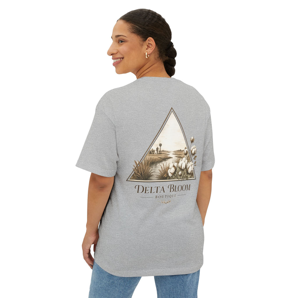 Delta Bloom Boutique Tee — Floral Triangle Logo Oversized T‑Shirt