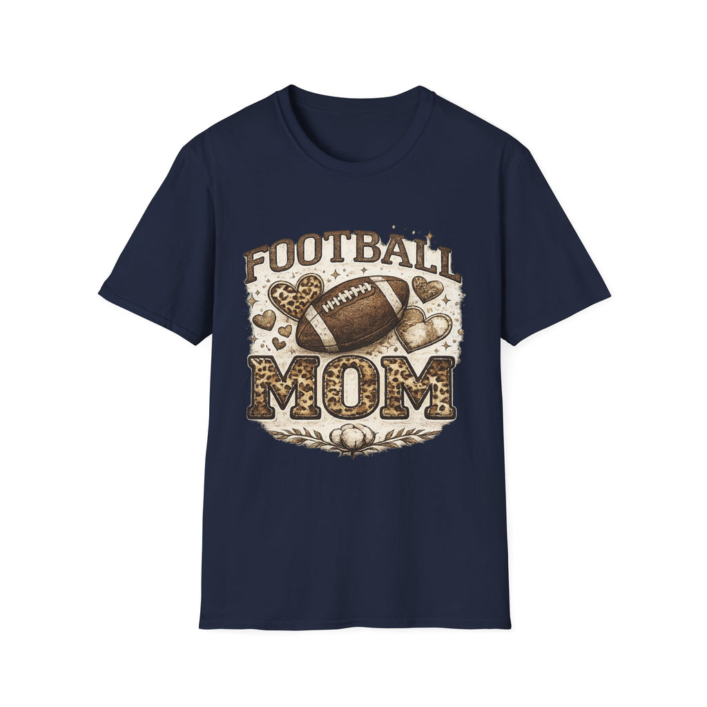 Football Mom T-Shirt — Leopard Heart Football Design