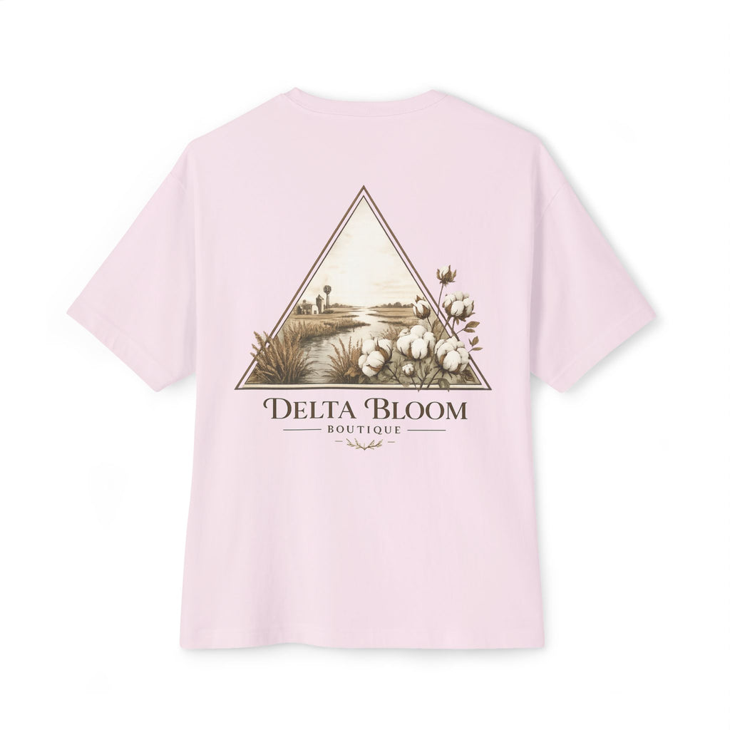 Delta Bloom Boutique Tee — Floral Triangle Logo Oversized T‑Shirt