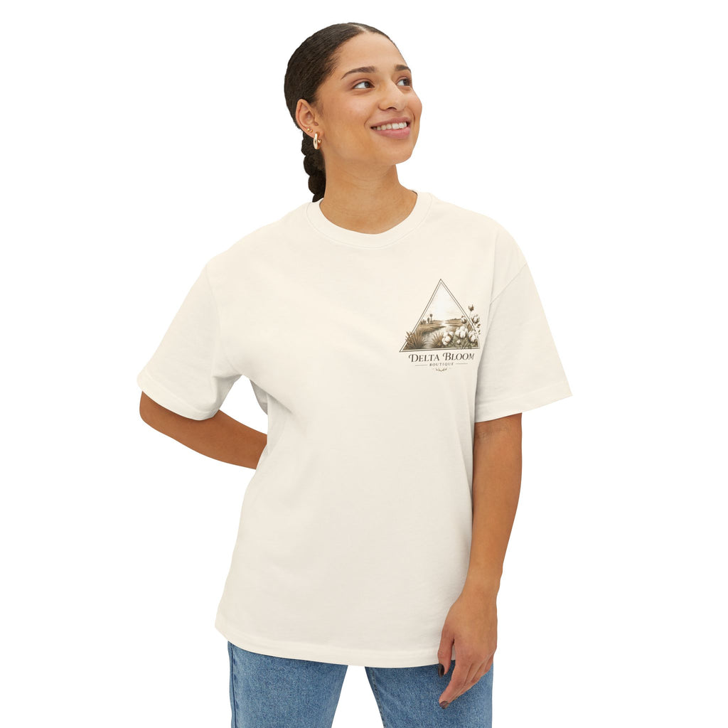 Delta Bloom Boutique Tee — Floral Triangle Logo Oversized T‑Shirt