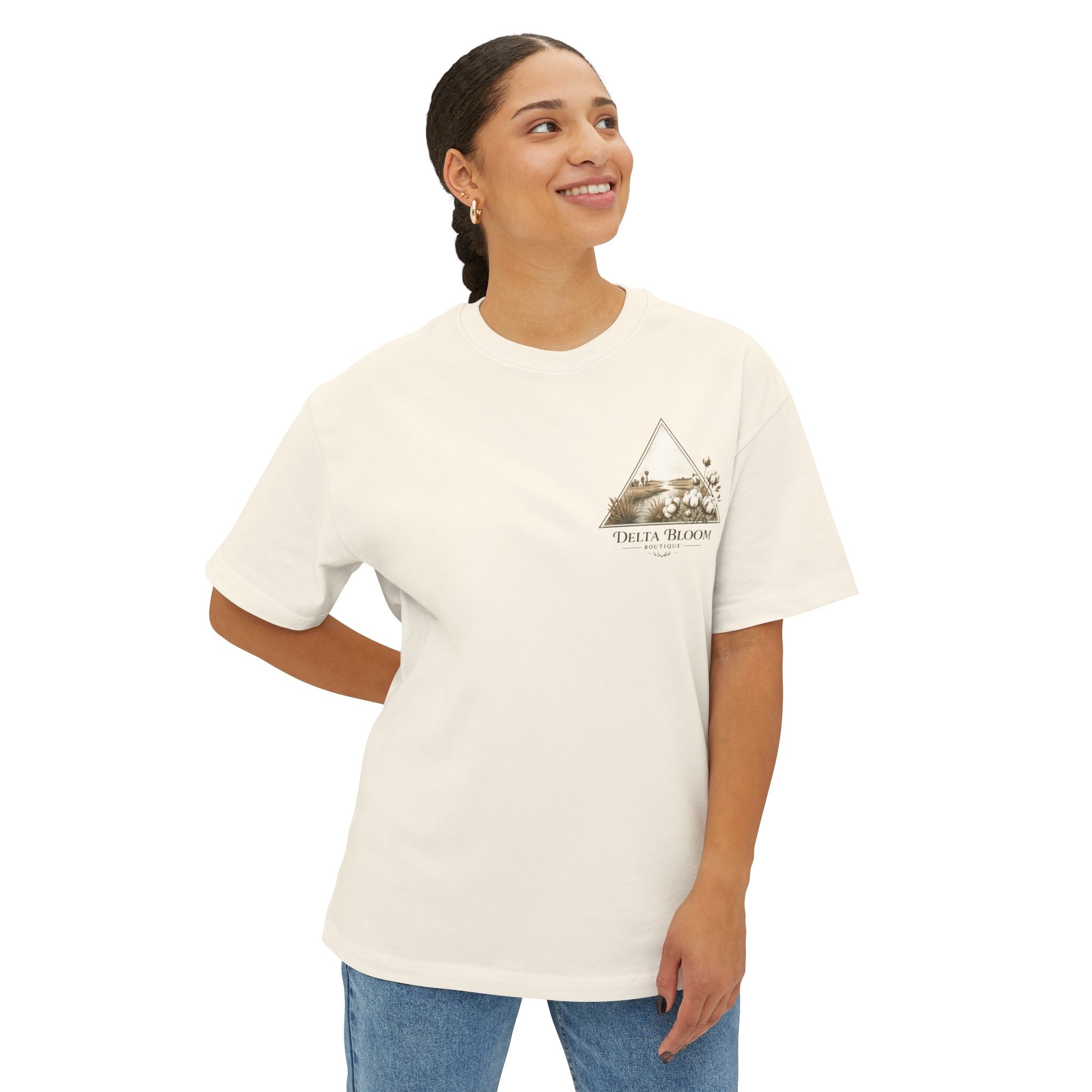 Delta Bloom Boutique Tee — Floral Triangle Logo Oversized T‑Shirt