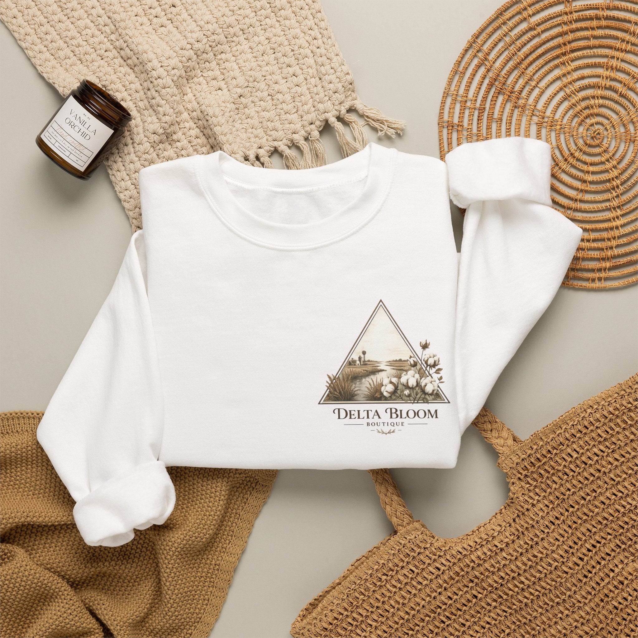 Delta Bloom Crewneck Sweatshirt — Botanical Triangle Graphic