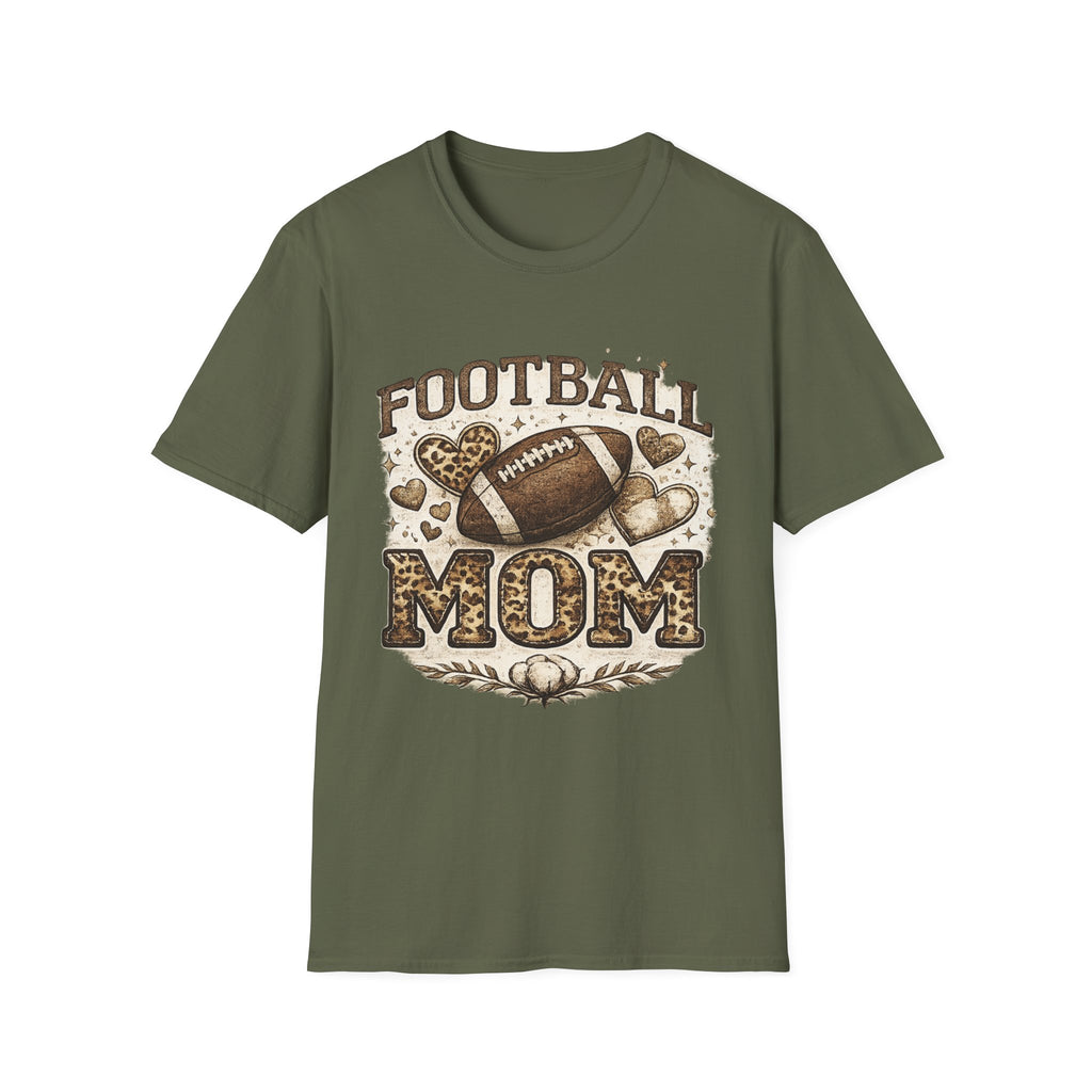 Football Mom T-Shirt — Leopard Heart Football Design