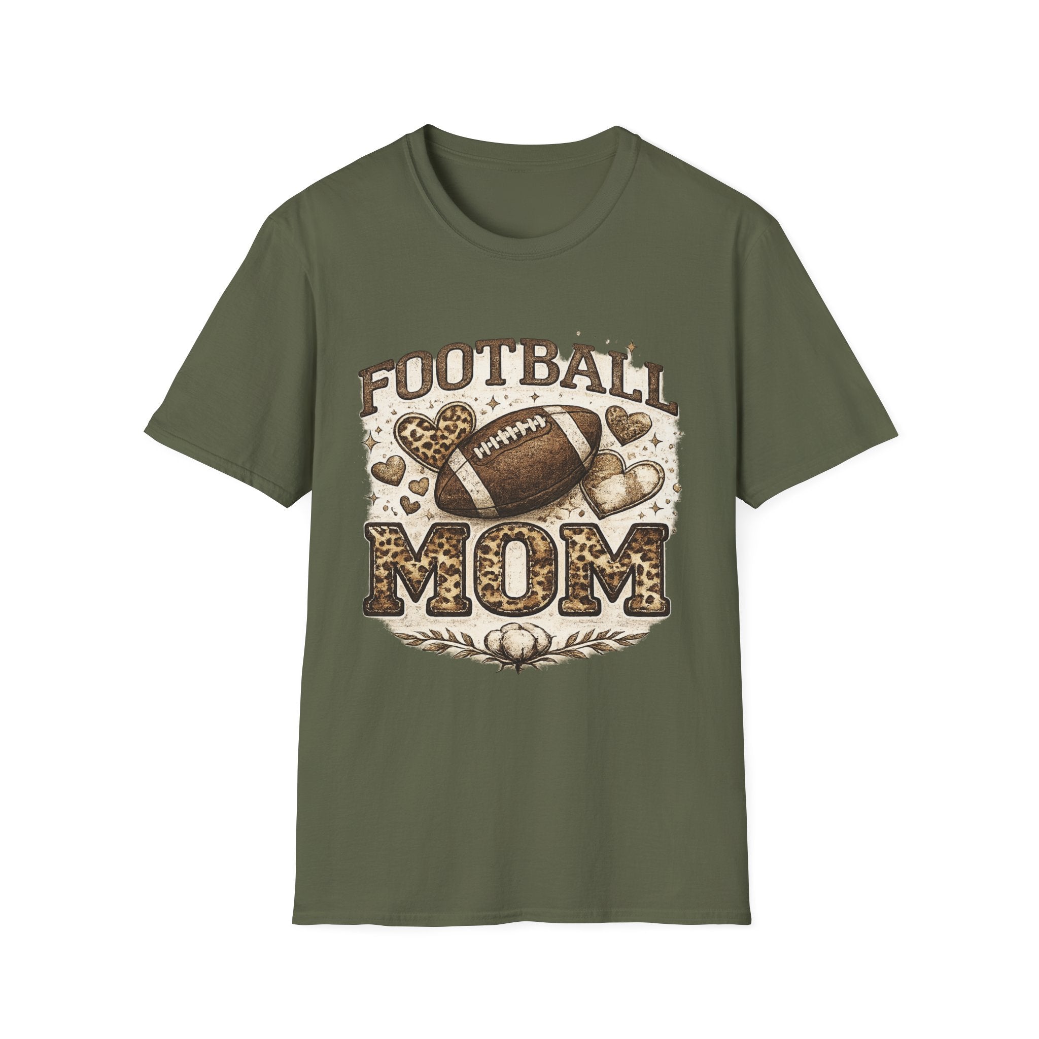 Football Mom T-Shirt — Leopard Heart Football Design