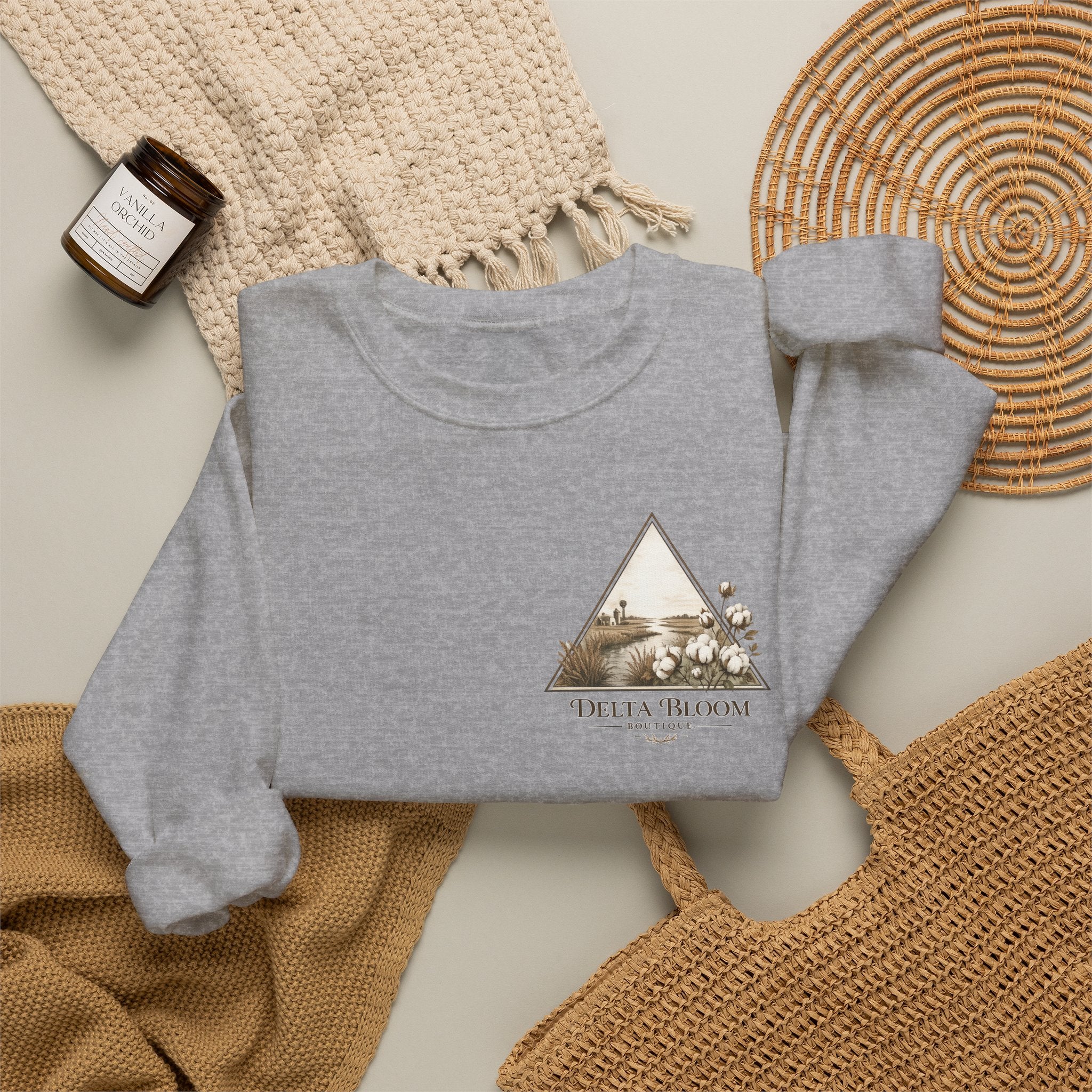 Delta Bloom Crewneck Sweatshirt — Botanical Triangle Graphic
