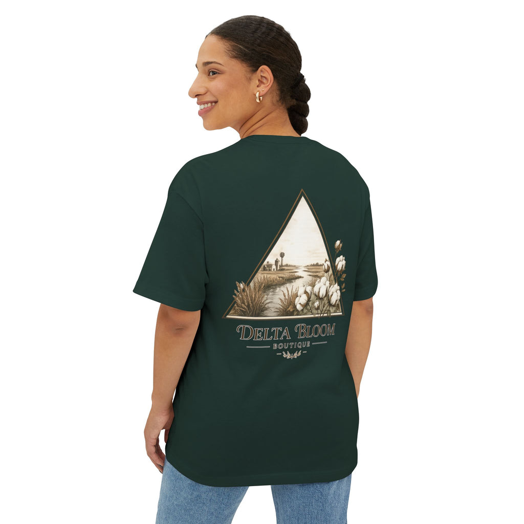 Delta Bloom Boutique Tee — Floral Triangle Logo Oversized T‑Shirt