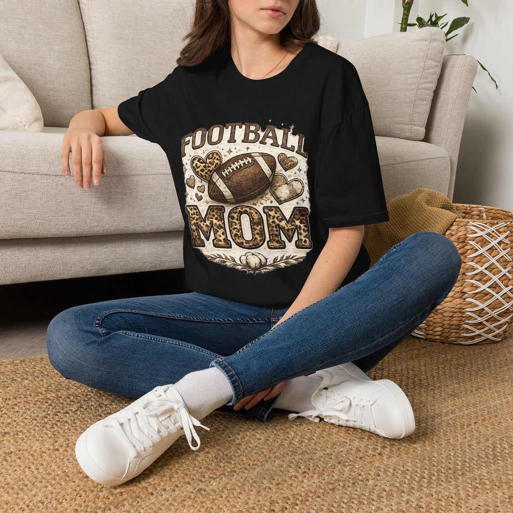 Football Mom T-Shirt — Leopard Heart Football Design