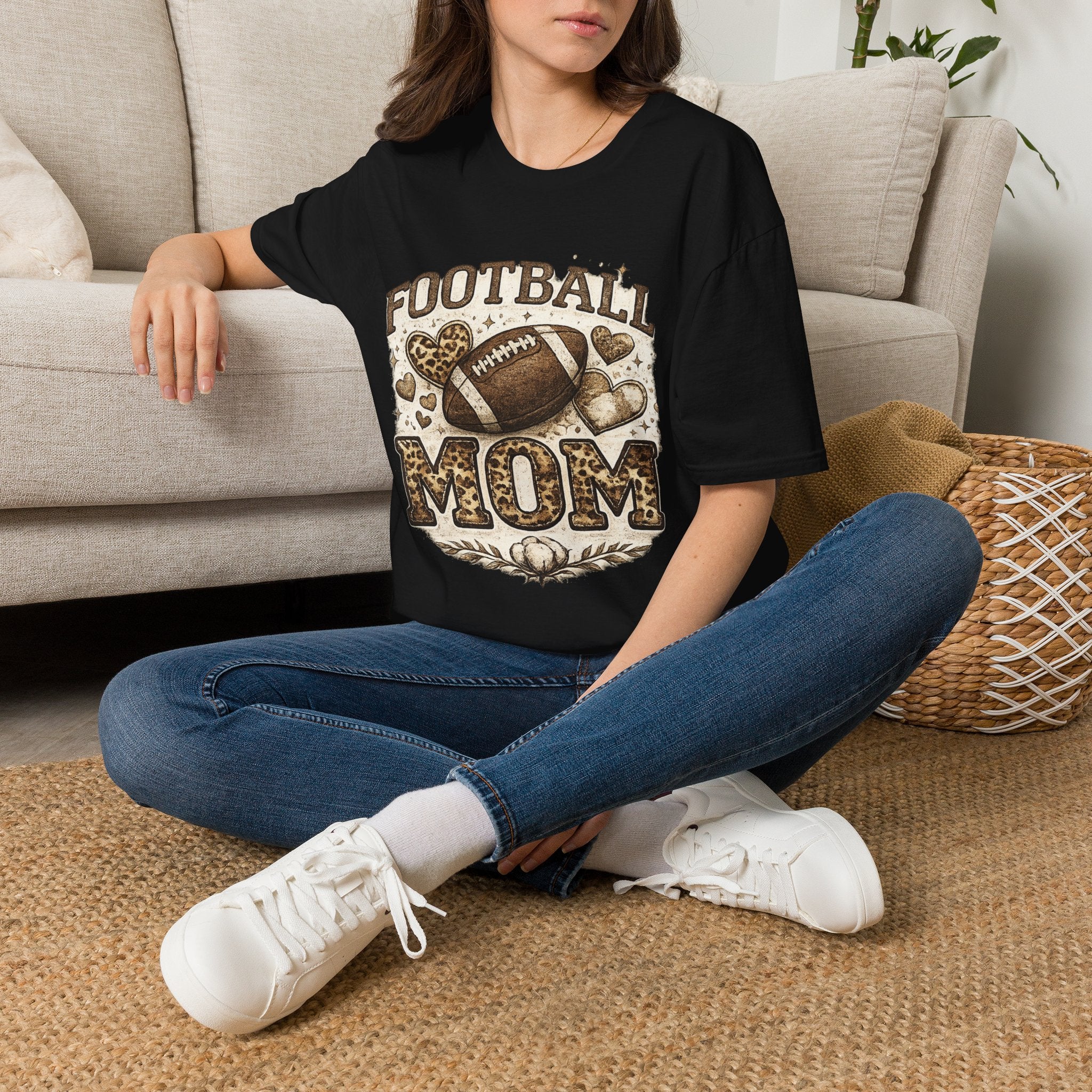 Football Mom T-Shirt — Leopard Heart Football Design