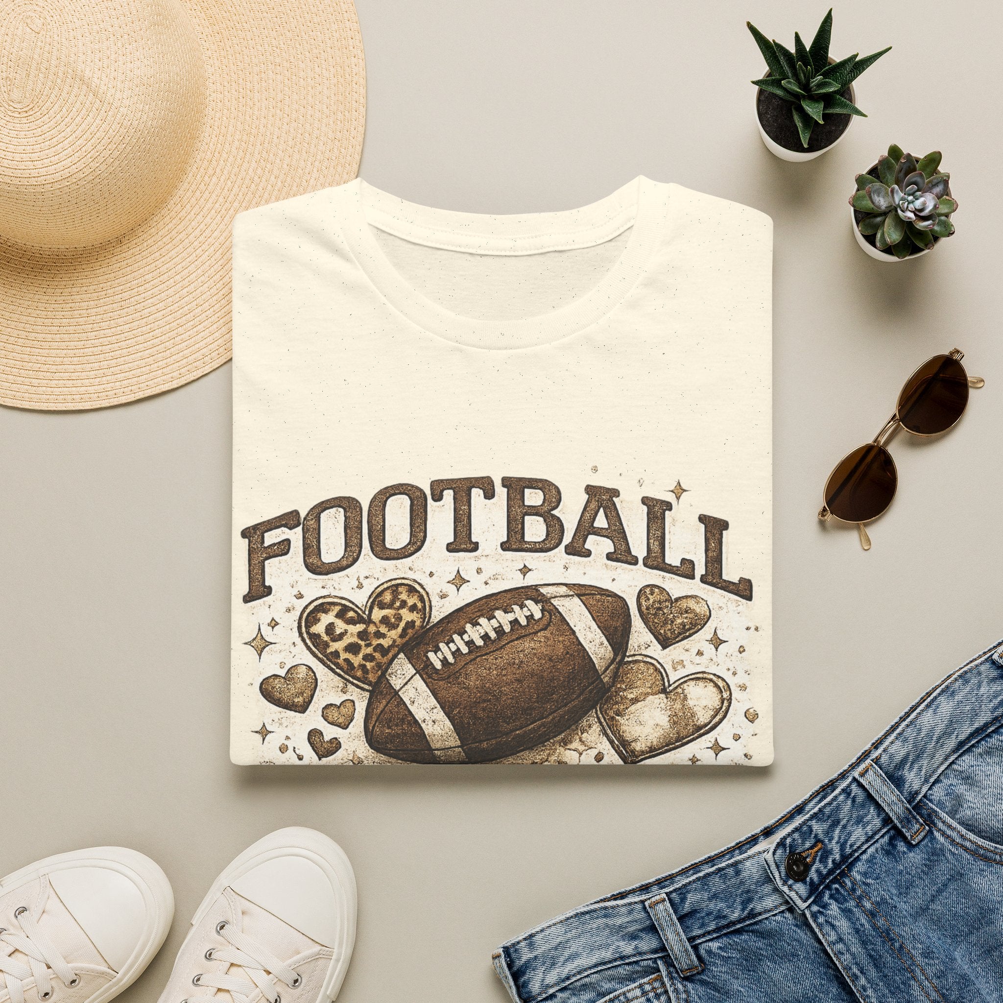 Football Mom T-Shirt — Leopard Heart Football Design