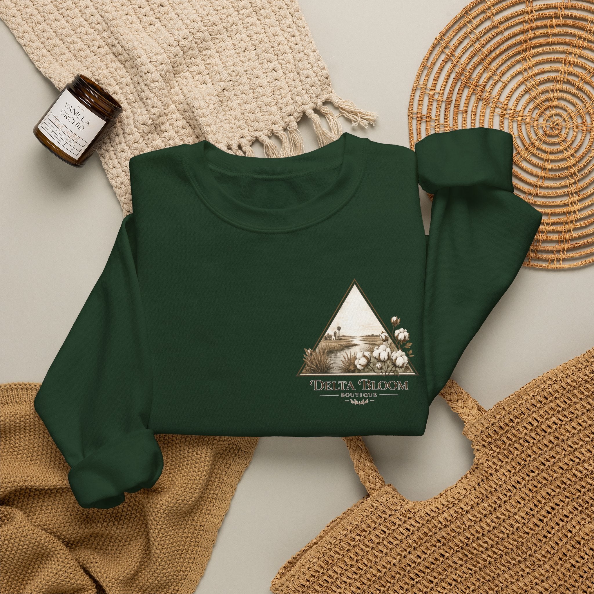 Delta Bloom Crewneck Sweatshirt — Botanical Triangle Graphic