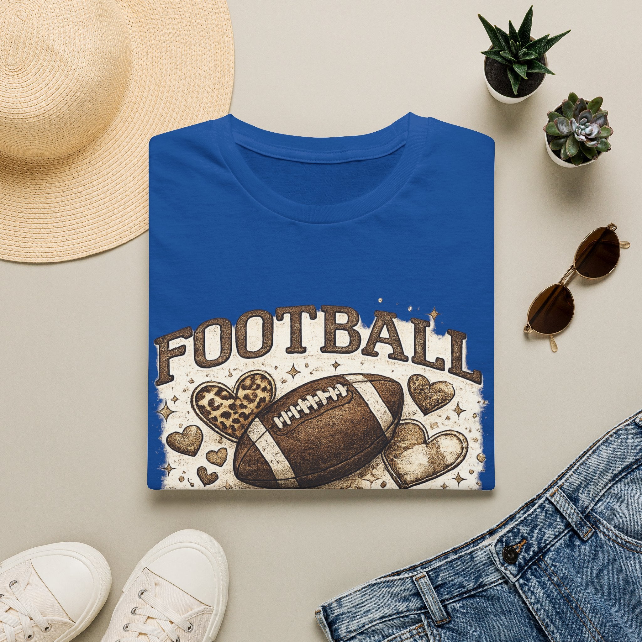 Football Mom T-Shirt — Leopard Heart Football Design