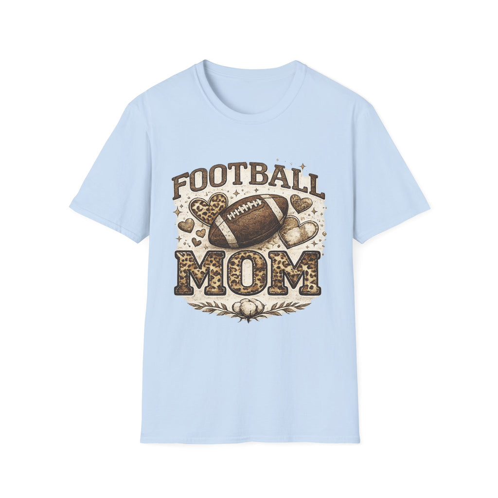 Football Mom T-Shirt — Leopard Heart Football Design