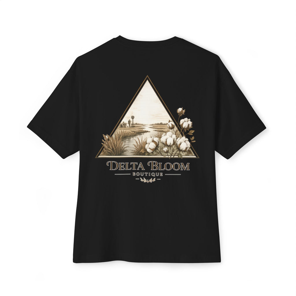 Delta Bloom Boutique Tee — Floral Triangle Logo Oversized T‑Shirt