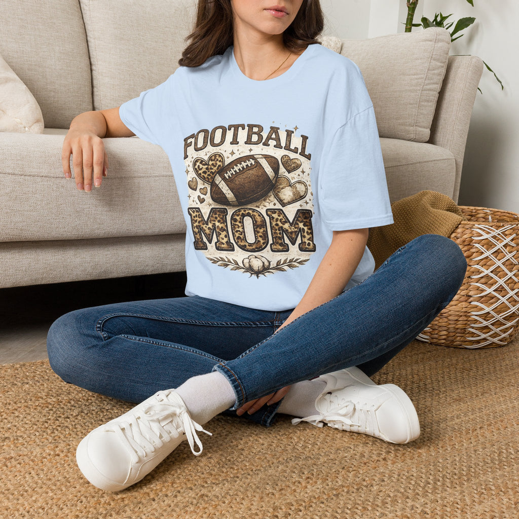 Football Mom T-Shirt — Leopard Heart Football Design