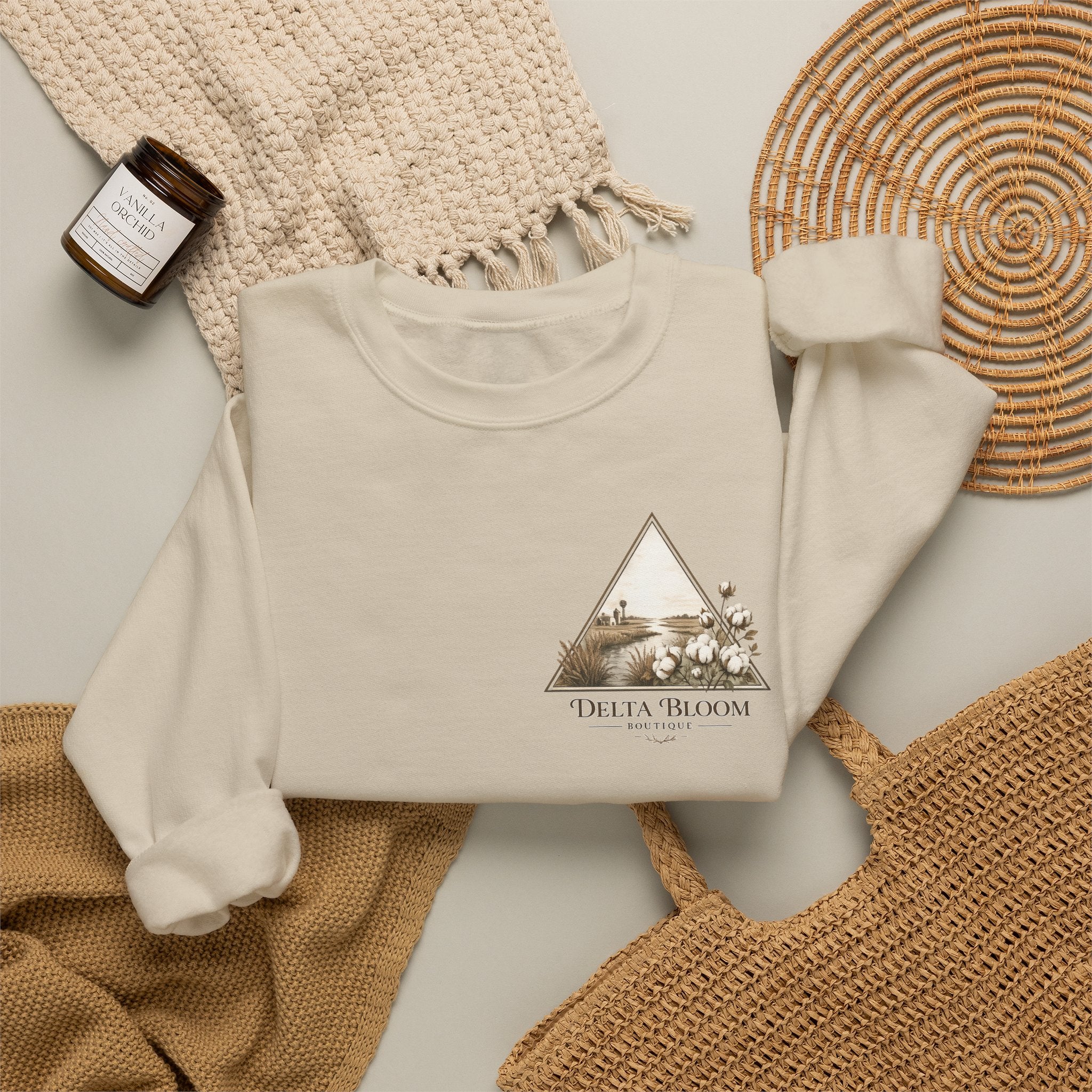 Delta Bloom Crewneck Sweatshirt — Botanical Triangle Graphic